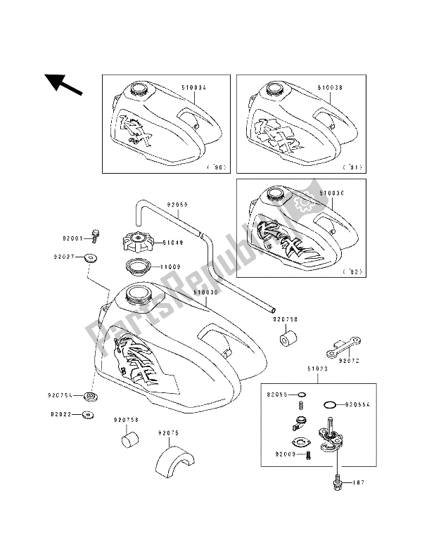 Tutte le parti per il Serbatoio Di Carburante del Kawasaki KX 60 1990