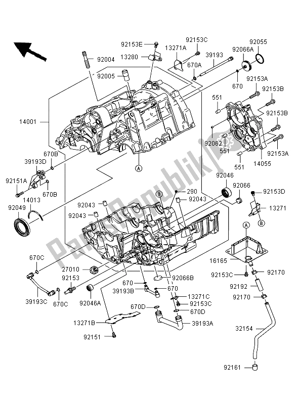 All parts for the Crankcase (er650ae057324 ) of the Kawasaki ER 6N 650 2006