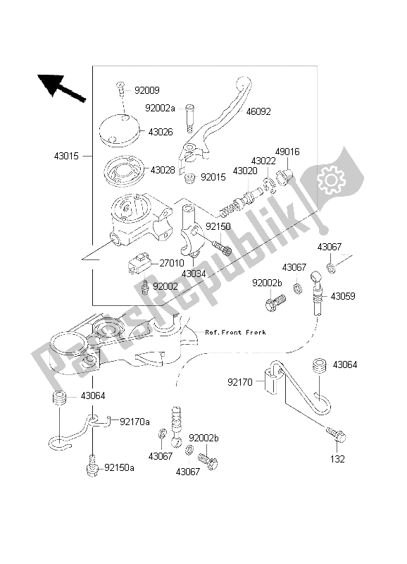 All parts for the Front Master Cylinder of the Kawasaki EN 500 2001