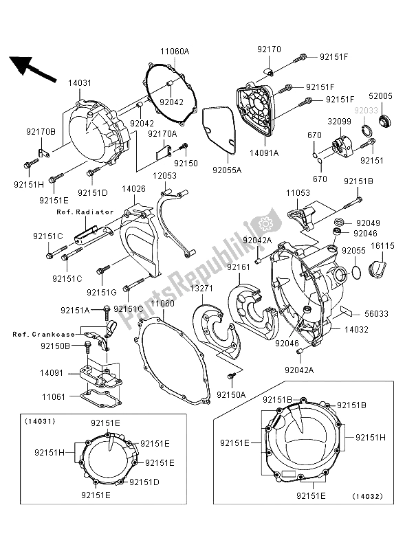 All parts for the Engine Cover of the Kawasaki Ninja ZX 12R 1200 2004