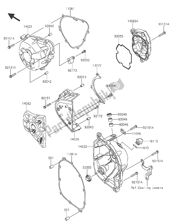 All parts for the Engine Cover(s) of the Kawasaki Versys 1000 2016