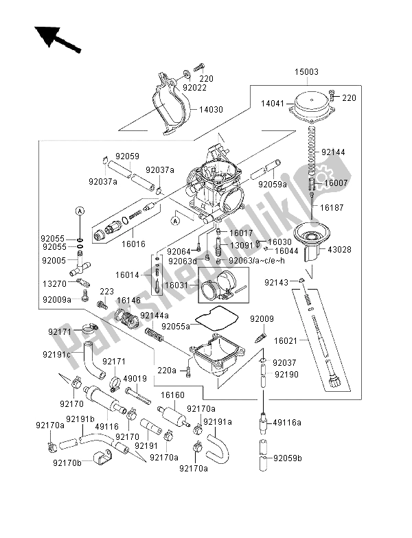 Tutte le parti per il Carburatore del Kawasaki KVF 400 4X4 2000