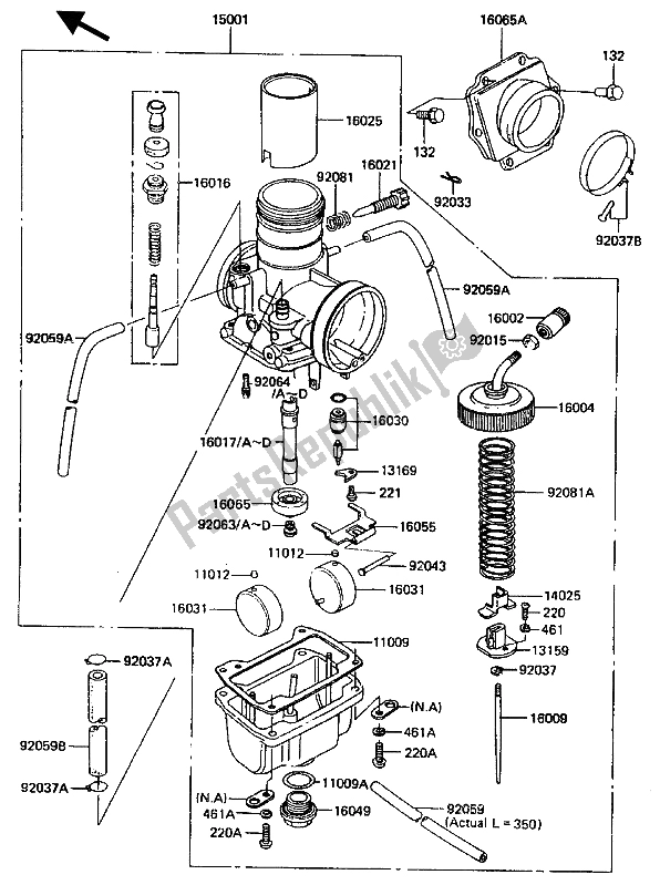 All parts for the Carburetor of the Kawasaki KDX 200 1985