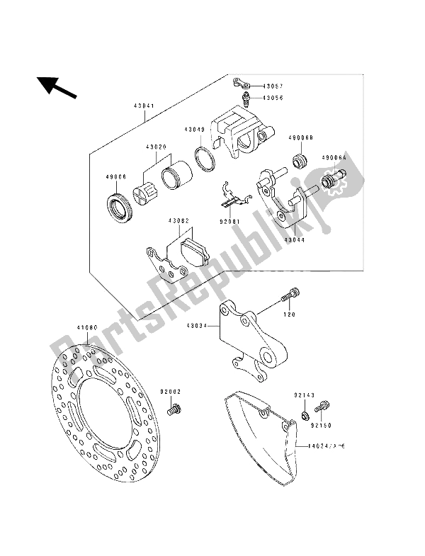 All parts for the Rear Brake of the Kawasaki KLE 500 1991