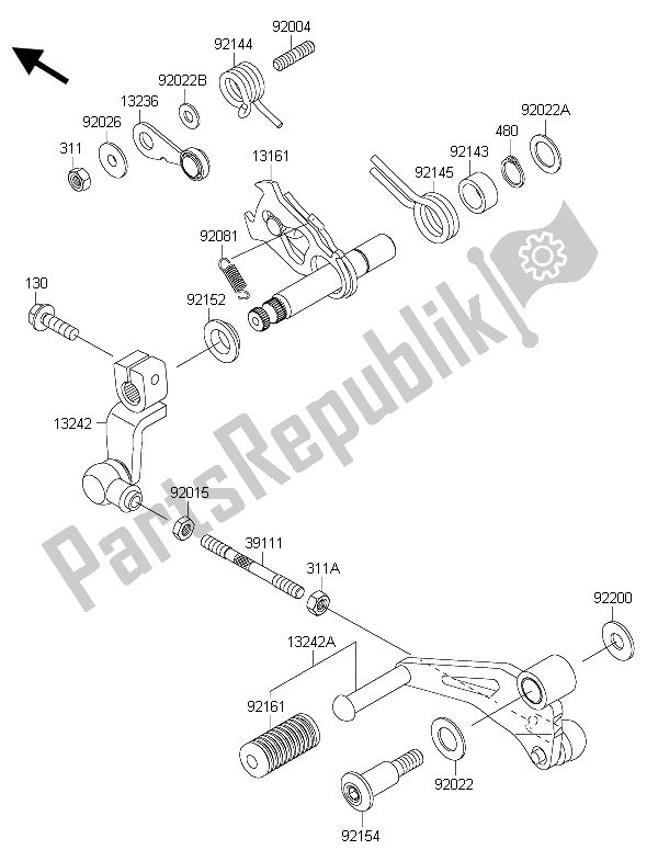 All parts for the Gear Change Mechanism of the Kawasaki Ninja 250 SL 2015