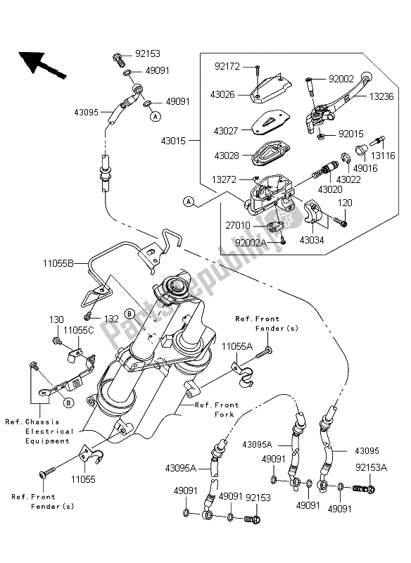 Tutte le parti per il Pompa Freno Anteriore del Kawasaki ER 6F 650 2009