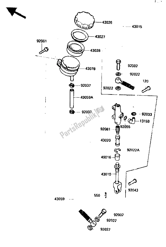 Alle onderdelen voor de Achterste Hoofdcilinder van de Kawasaki GPZ 750R 1985