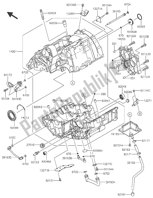 All parts for the Crankcase of the Kawasaki Vulcan S ABS 650 2016