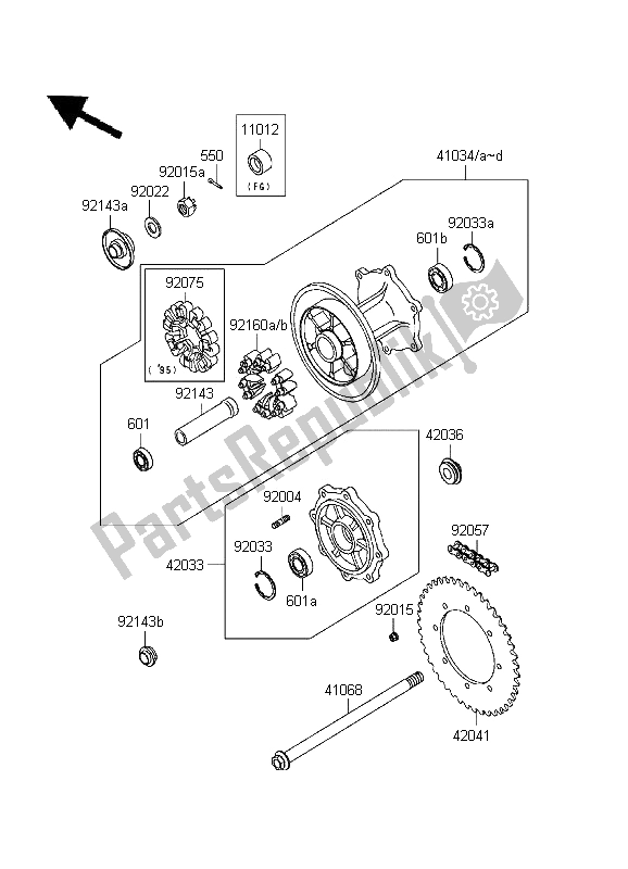 Tutte le parti per il Mozzo Posteriore del Kawasaki KLR 650 1995