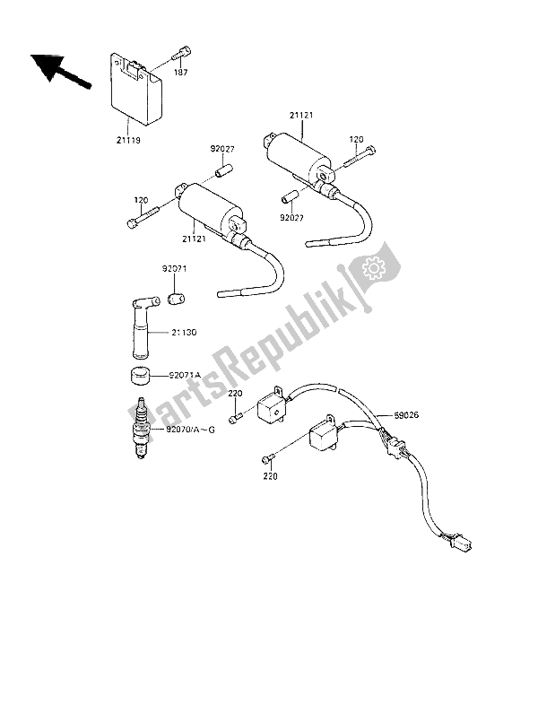 All parts for the Ignition System of the Kawasaki LTD 450 1988