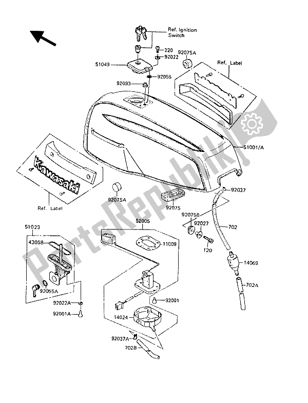 All parts for the Fuel Tank of the Kawasaki Z 1300 1986