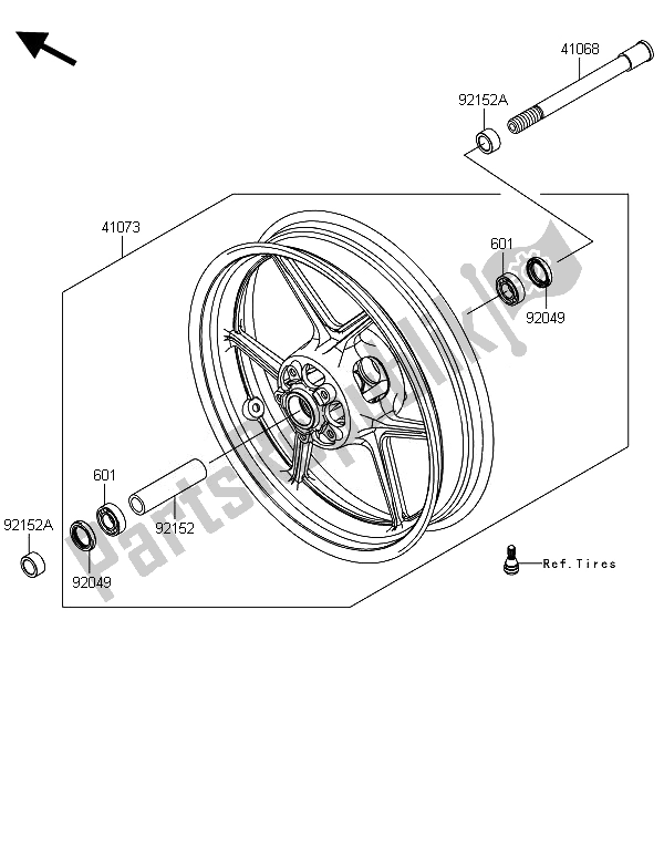 Tutte le parti per il Mozzo Anteriore del Kawasaki Z 800E Version 2014