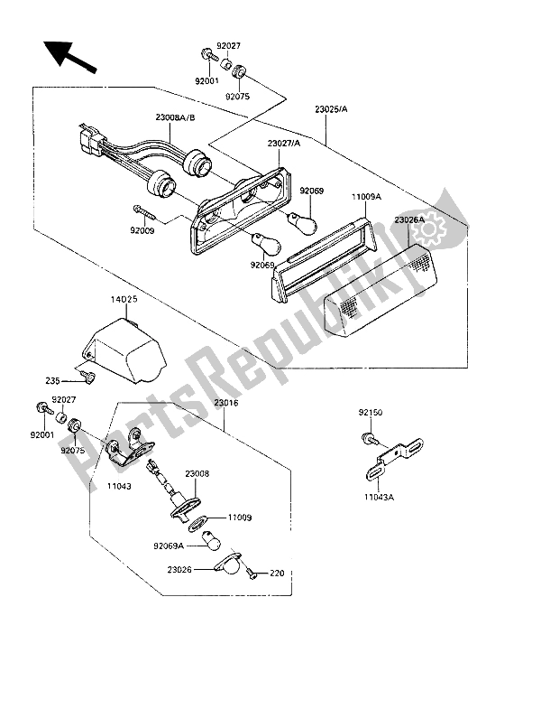 All parts for the Tail Lamp of the Kawasaki GPZ 900R 1993