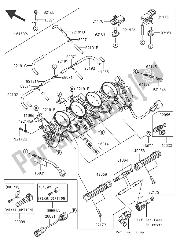 All parts for the Throttle of the Kawasaki Ninja ZX 6R 600 2005