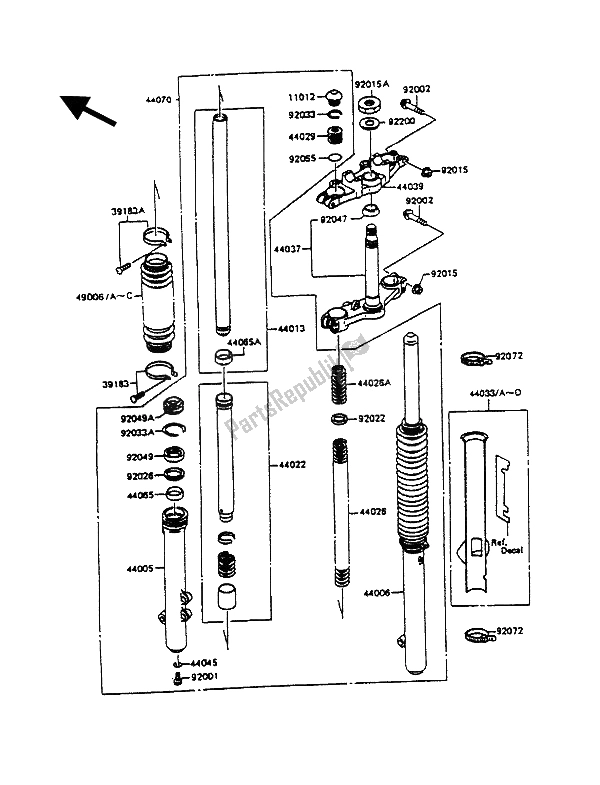 All parts for the Front Fork of the Kawasaki KMX 125 1992