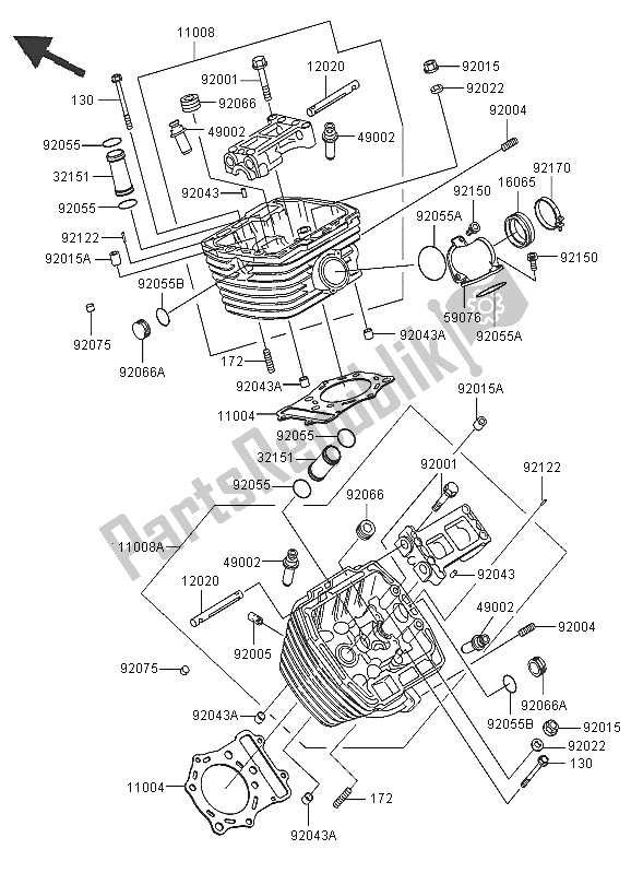 All parts for the Cylinder Head of the Kawasaki VN 800 Classic 2005