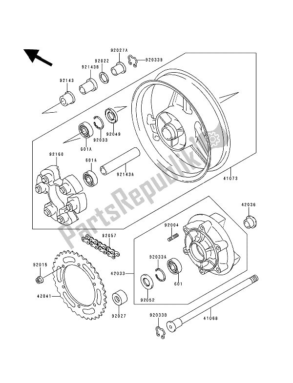 All parts for the Rear Hub of the Kawasaki Zephyr 750 1991