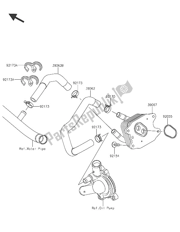 All parts for the Oil Cooler of the Kawasaki Ninja H2 1000 2016