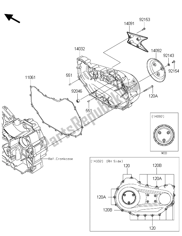 All parts for the Right Engine Cover(s) of the Kawasaki Vulcan 1700 Nomad ABS 2015