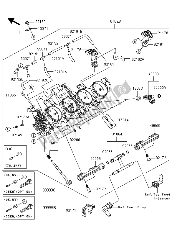 All parts for the Throttle of the Kawasaki Ninja ZX 6R 600 2010