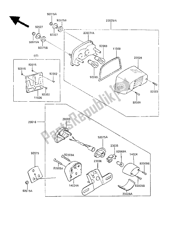 All parts for the Taillight(s) of the Kawasaki LTD 450 1988
