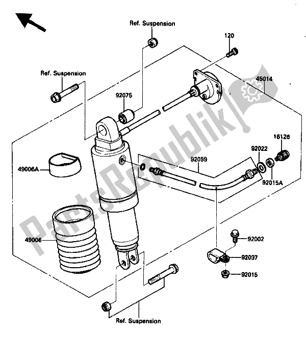 All parts for the Shock Absorber of the Kawasaki ZX 10 1000 1988