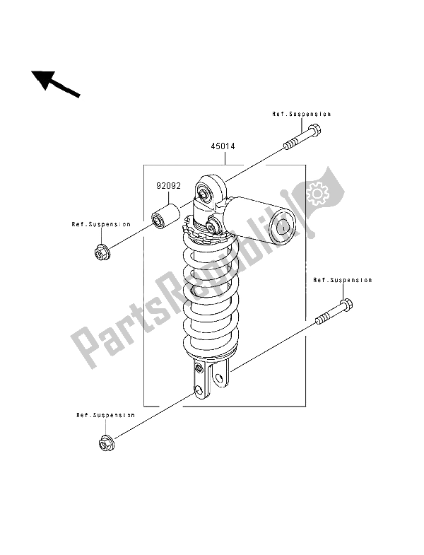 All parts for the Shock Absorber of the Kawasaki Ninja ZX 6R 600 1998