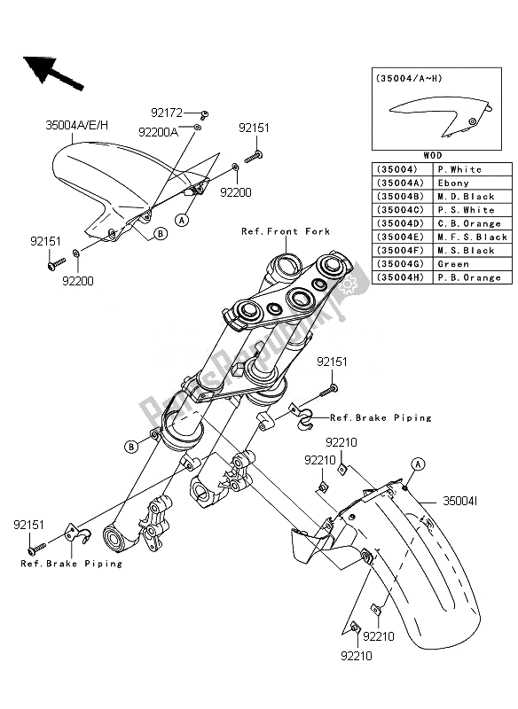 All parts for the Front Fender of the Kawasaki ER 6N ABS 650 2010