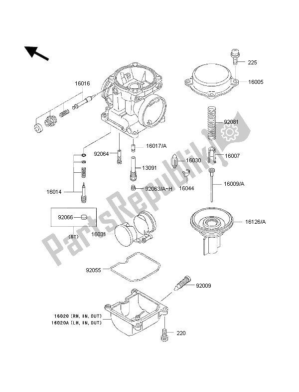 Alle onderdelen voor de Carburateur Onderdelen van de Kawasaki 1000 GTR 1997