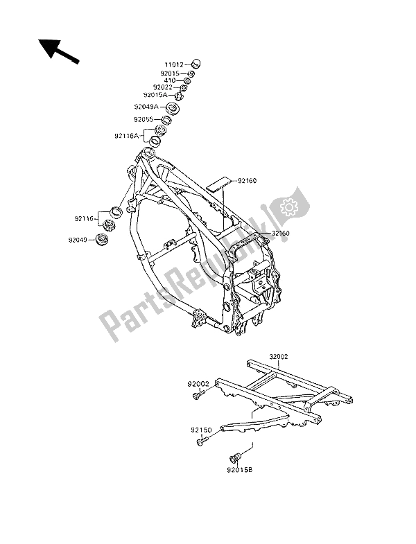 Alle onderdelen voor de Kader van de Kawasaki GPX 600R 1993