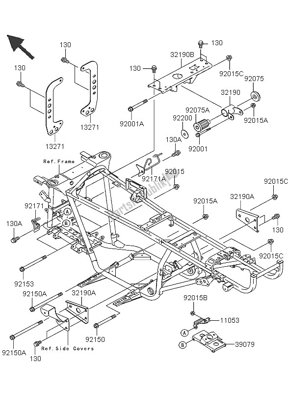 All parts for the Engine Mount of the Kawasaki KVF 360 2005