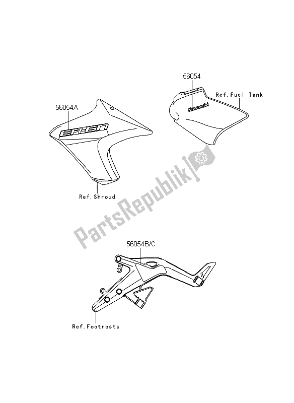 All parts for the Decals (yellow)(white) of the Kawasaki ER 6N 650 2012