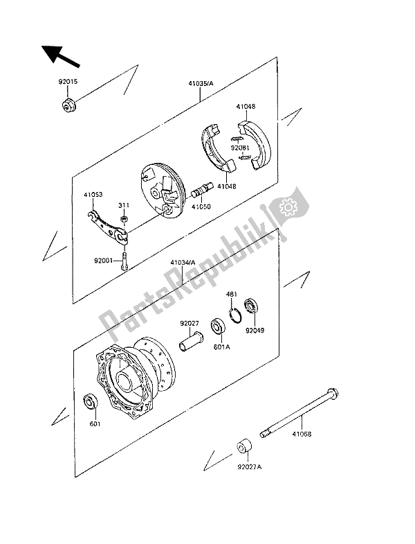 All parts for the Front Hub of the Kawasaki KX 60 1987