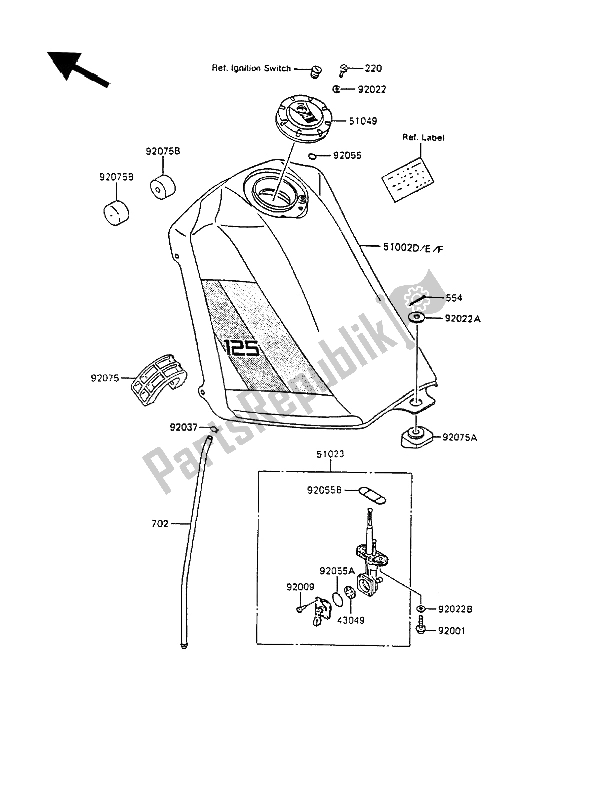 Alle onderdelen voor de Benzinetank van de Kawasaki KMX 125 1988