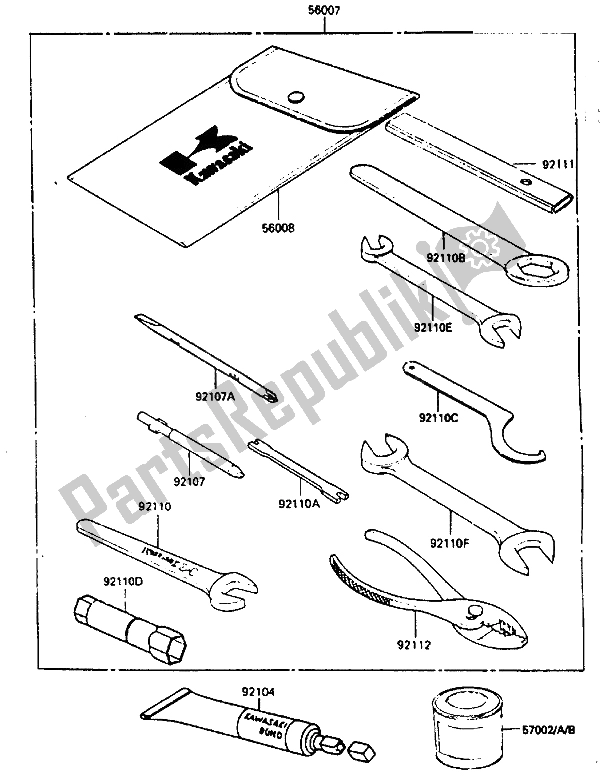 Alle onderdelen voor de Gereedschap van de Kawasaki KLR 250 1985