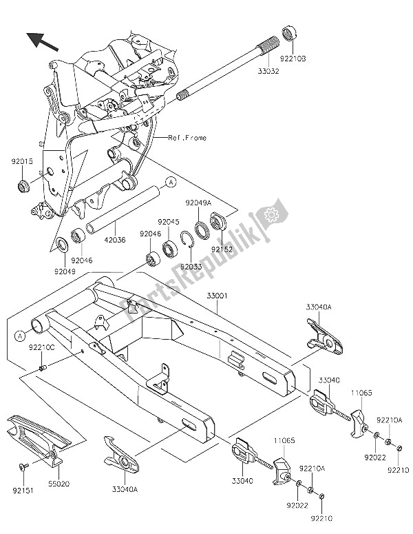 Alle onderdelen voor de Achterbrug van de Kawasaki Z 800 2016