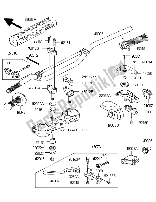 Todas as partes de Guidão do Kawasaki KX 125 2008