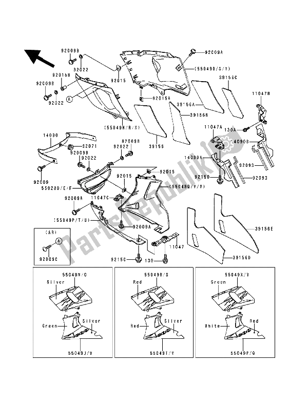 Alle onderdelen voor de Motorkap Zakt van de Kawasaki ZZ R 600 1994