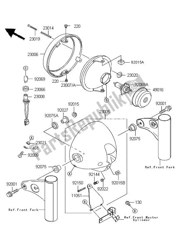 Alle onderdelen voor de Koplamp van de Kawasaki W 650 2004