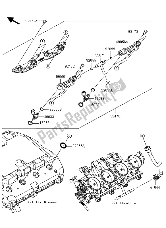 All parts for the Top Feed Injecter of the Kawasaki Ninja ZX 6R 600 2010