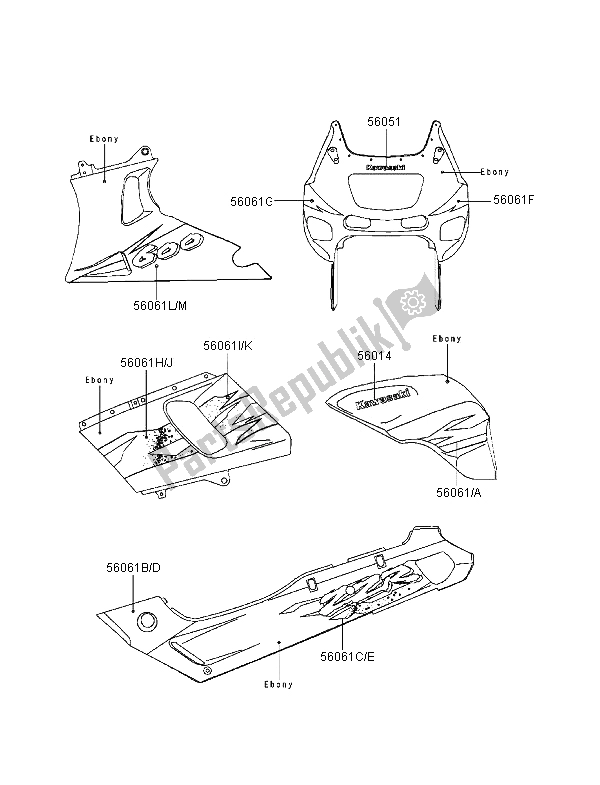 Wszystkie części do Kalkomanie (heban) Kawasaki ZZR 600 1995