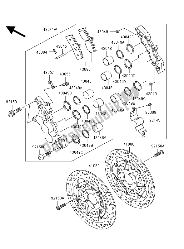 All parts for the Front Brake of the Kawasaki VN 1500 Mean Streak 2002