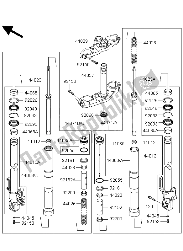 All parts for the Front Fork of the Kawasaki Versys ABS 650 2012