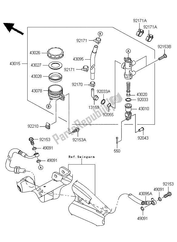 All parts for the Rear Master Cylinder of the Kawasaki ER 6F 650 2010