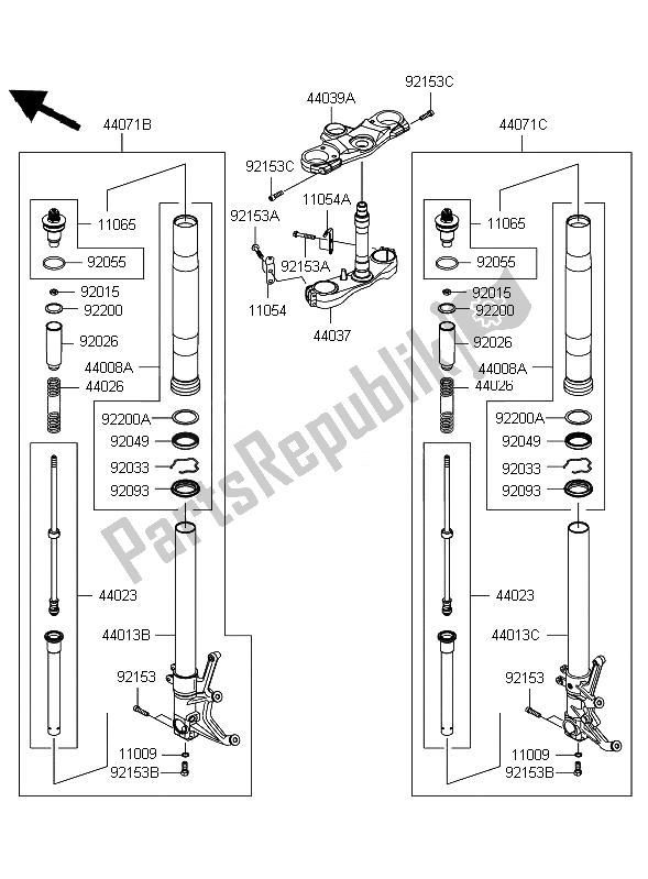 All parts for the Front Fork of the Kawasaki ZZR 1400 2007