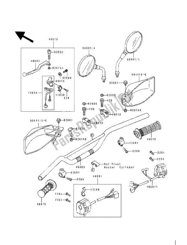 Toutes les pièces pour le Guidon du Kawasaki Tengai 650 1990