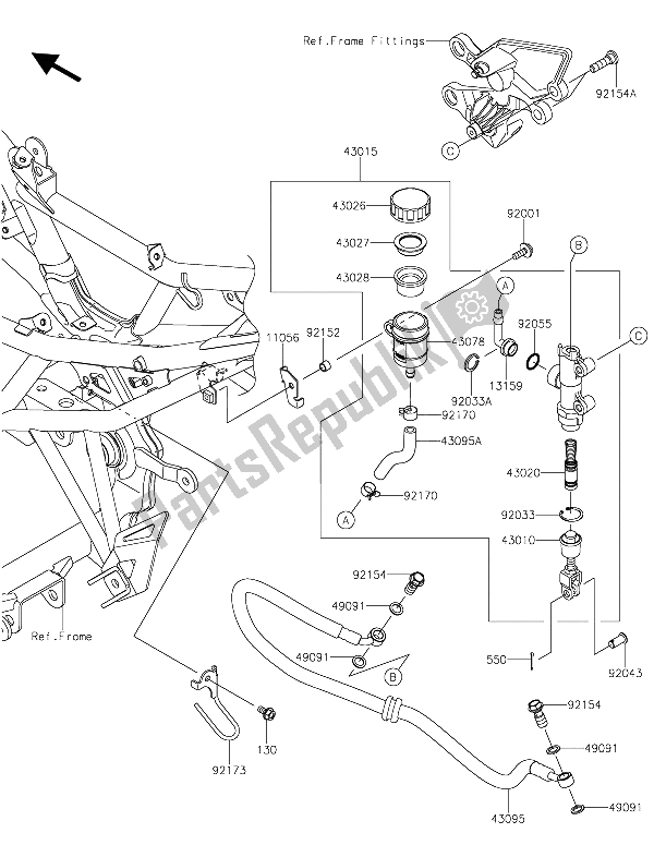 Tutte le parti per il Pompa Freno Posteriore del Kawasaki Z 250 SL 2015