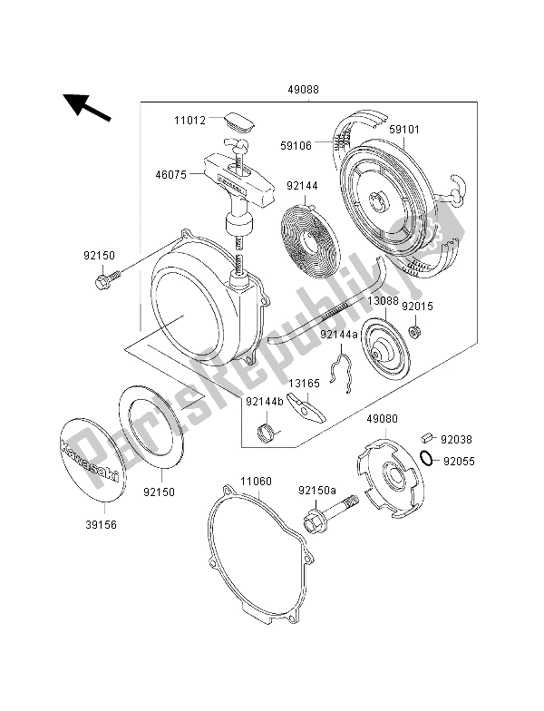 Alle onderdelen voor de Terugloopstarter van de Kawasaki KVF 400 4X4 2002