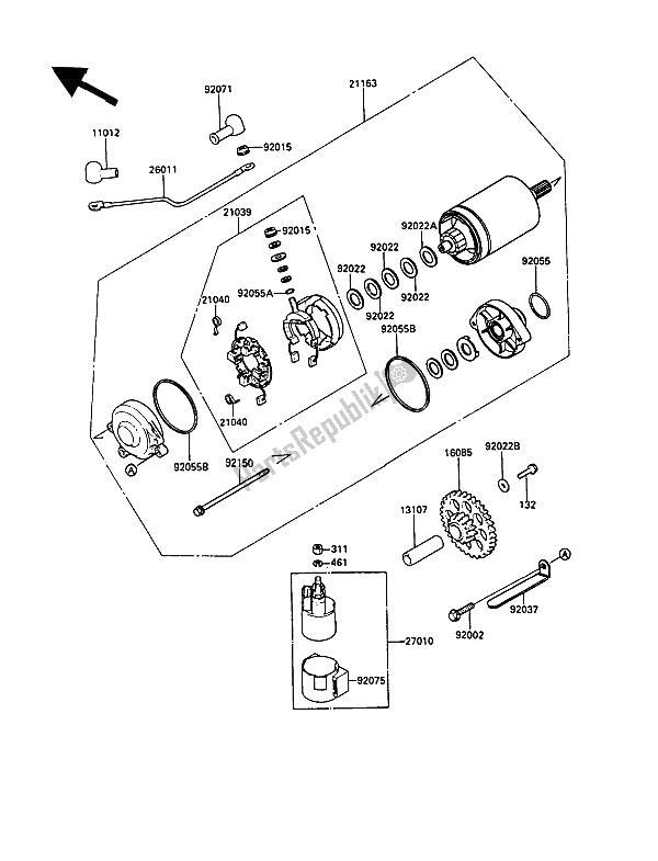 Alle onderdelen voor de Startmotor van de Kawasaki 1000 GTR 1989