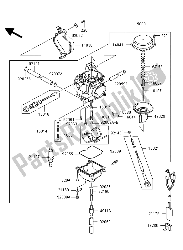 All parts for the Carburetor of the Kawasaki KVF 360 2008